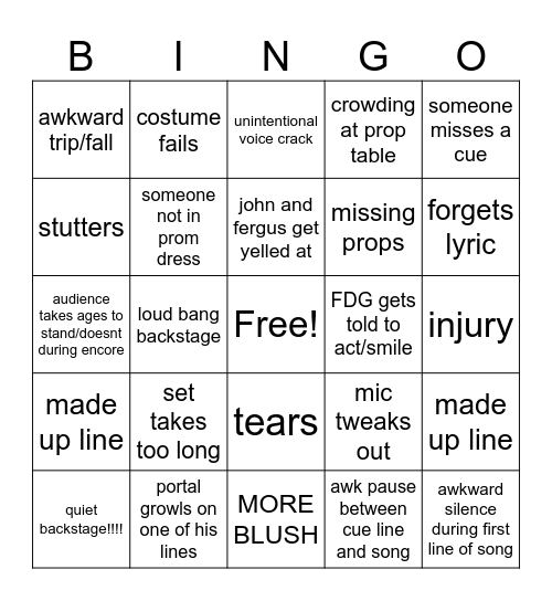 musical Bingo Card