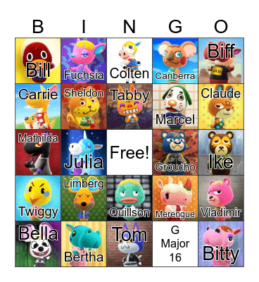 Animal Crossing Bingo Card