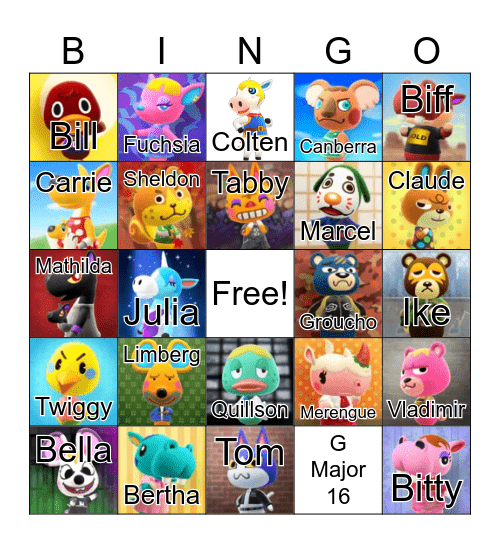 Animal Crossing Bingo Card
