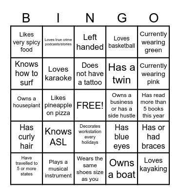 Get to Know You - BINGO! Bingo Card
