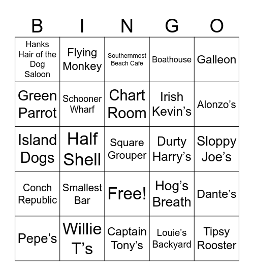 Key West Bingo Card