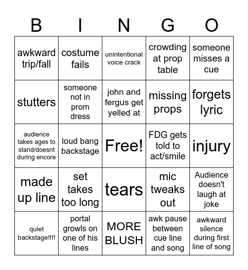 musical Bingo Card