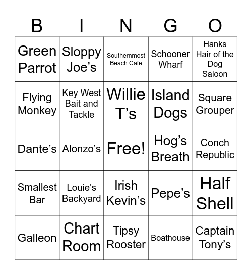 Key West Bingo Card