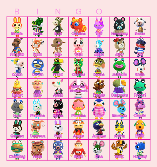 Animal Crossing Villagers deel 1 Bingo Card