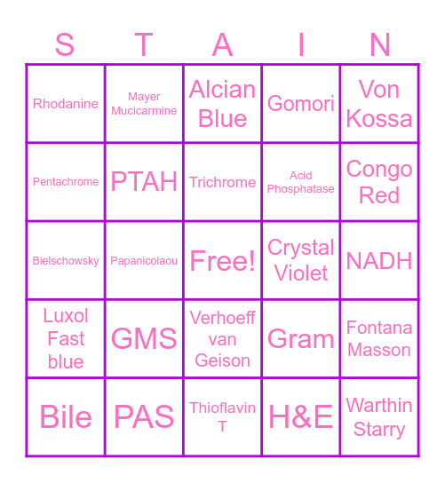 STAIN BINGO Card