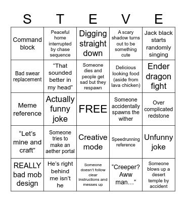 Minecraft movie Bingo Card