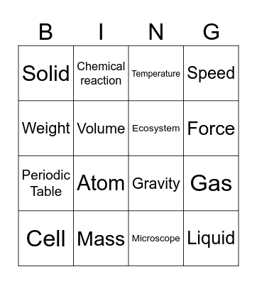 SCIENCE BINGO Card