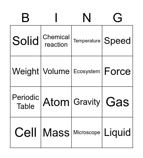 SCIENCE BINGO Card