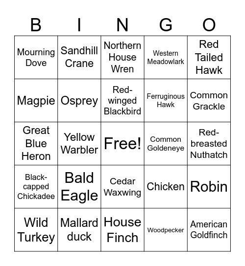 Bird Bingo Card
