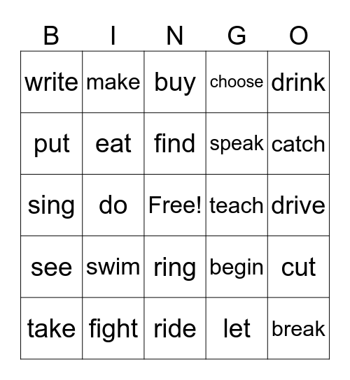Verbs - Base Forms Bingo Card