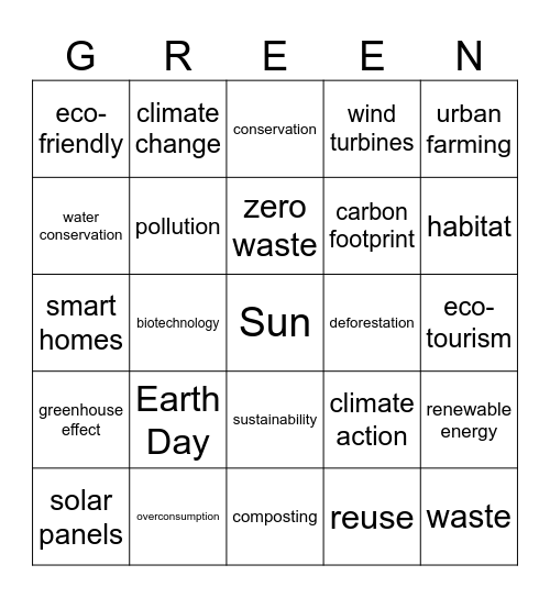 Eco Word Hunt Bingo Card