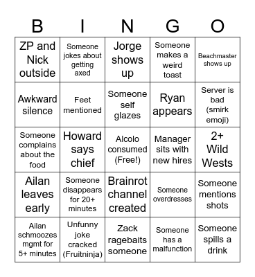 Ailan's HH Bingo Card