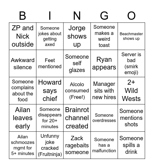 Ailan's HH Bingo Card