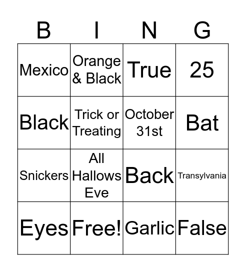 Spooky  Bingo Card