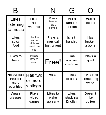 Find someone who... Bingo Card