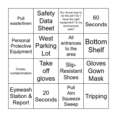 Safety Bingo Card