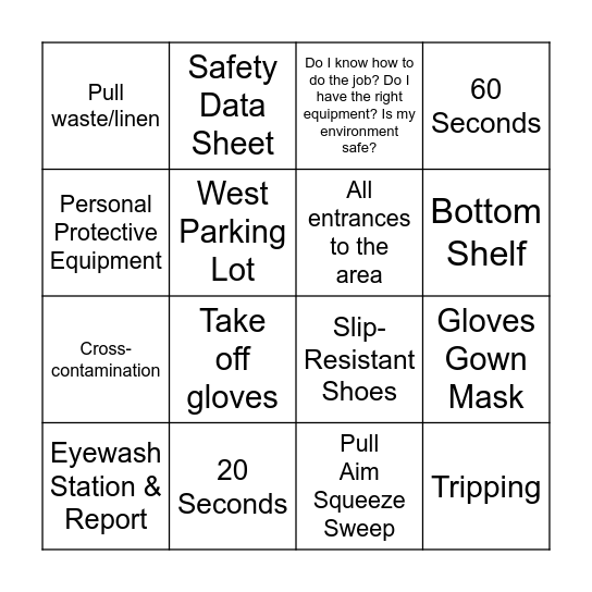 Safety Bingo Card