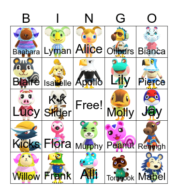 Animal Crossing Bingo Card