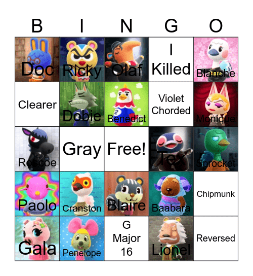 Animal crossing bingo! Bingo Card