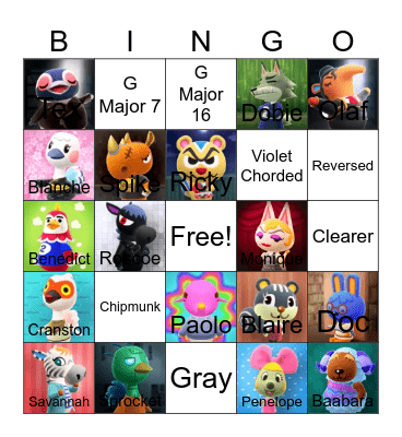 Animal crossing bingo! Bingo Card