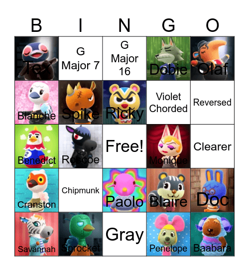 Animal crossing bingo! Bingo Card