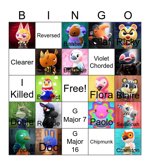 Animal crossing bingo! Bingo Card