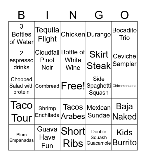Thursday Night Bingo! Bingo Card