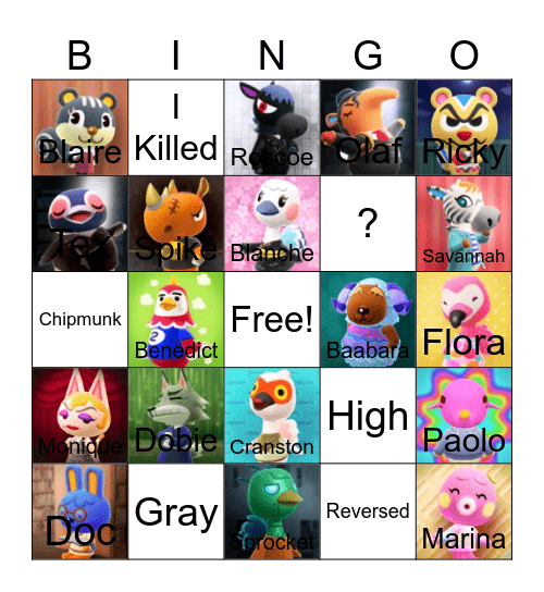 Animal crossing bingo! Bingo Card