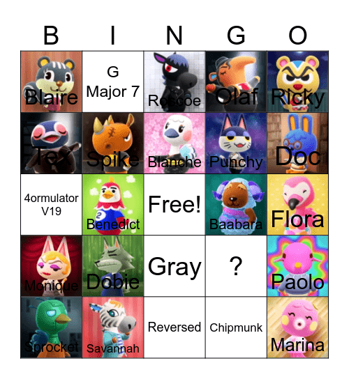 Animal crossing bingo! Bingo Card