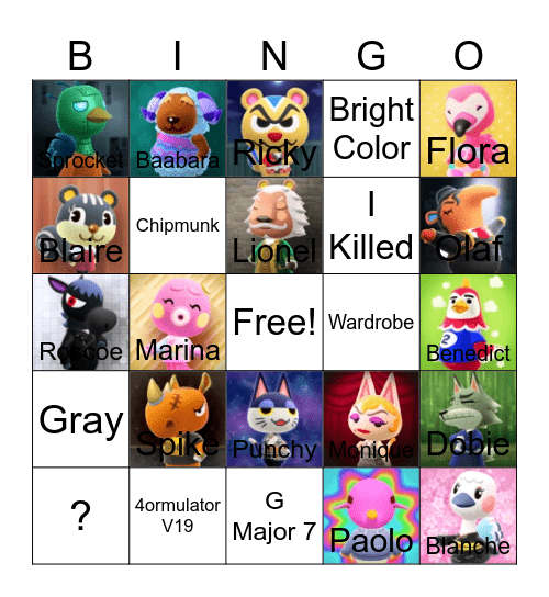 Animal crossing bingo! Bingo Card