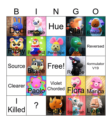 Animal crossing bingo! Bingo Card
