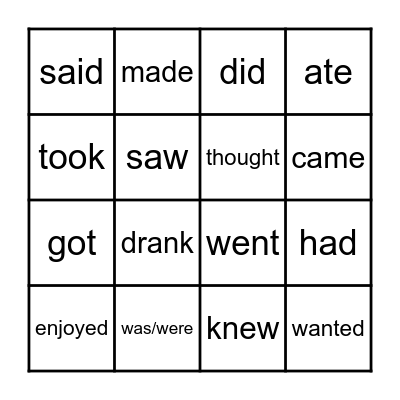 Past Simple Verbs Bingo Card