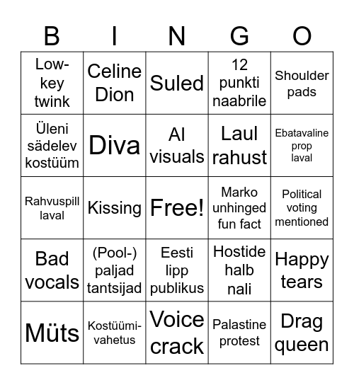 Mimmu Eurovisioon Bingo Card