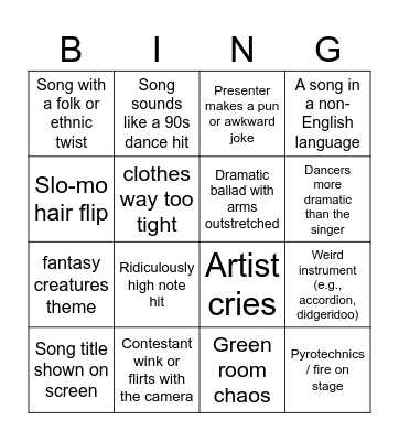Eurovision Party 2025 Bingo Card