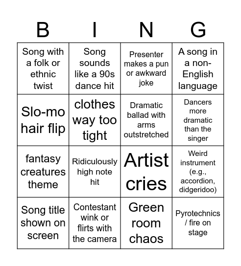 Eurovision Party 2025 Bingo Card