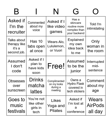 Tech Girl Bingo Card