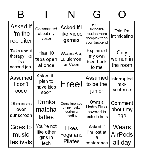 Tech Girl Bingo Card
