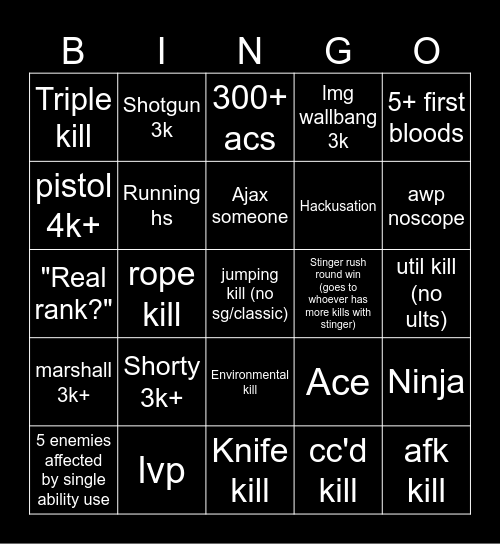 VALORANT Unranked Bingo :) Bingo Card