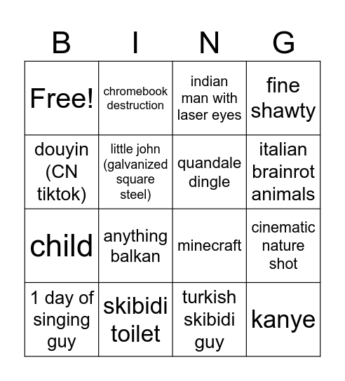 TIKTOK BINGO Card