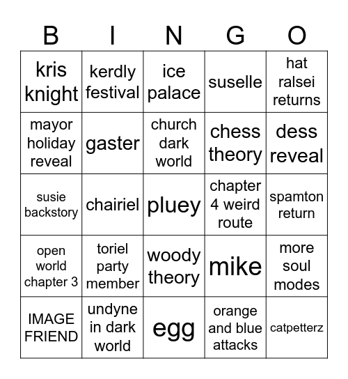 deltarune chapter 3 + 4 Bingo Card