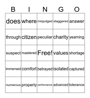 4Th grade Bingo Card