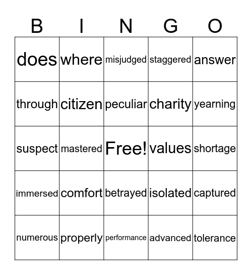 4Th grade Bingo Card