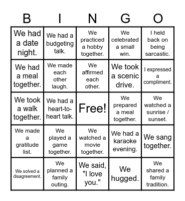 We are Family! Bingo Card
