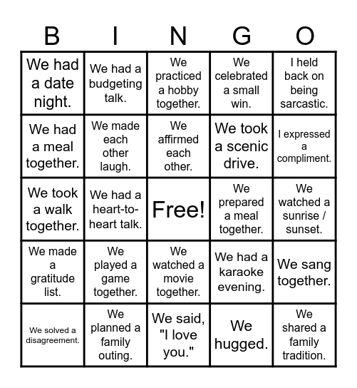 We are Family! Bingo Card