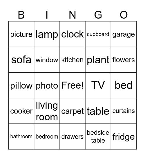 Rooms&Furniture Bingo Card