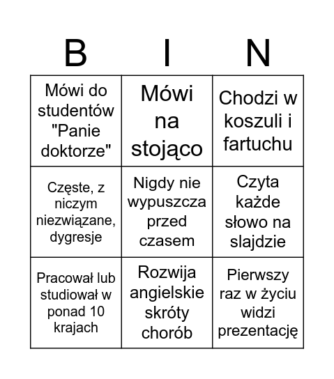 Profesorskie bingo Card