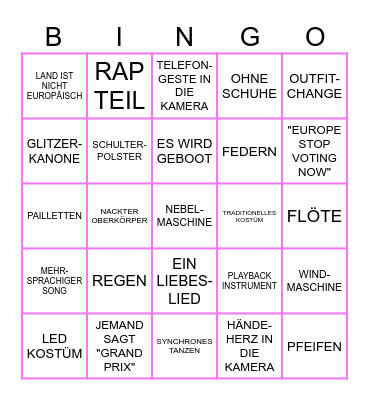 MEGA GEILES EUROVISION BINGO Card