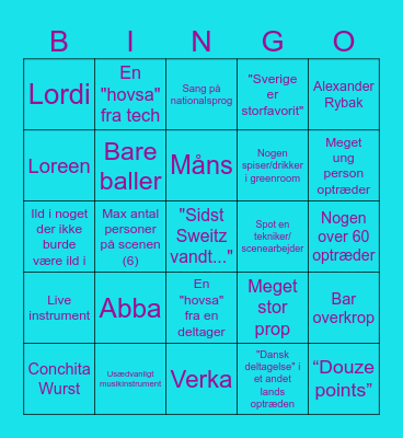 Eurovision 2025 Bingo Card