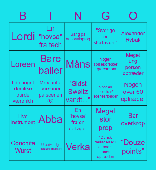 Eurovision 2025 Bingo Card