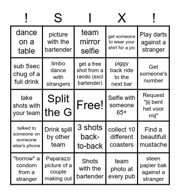 Bar Bingo Card
